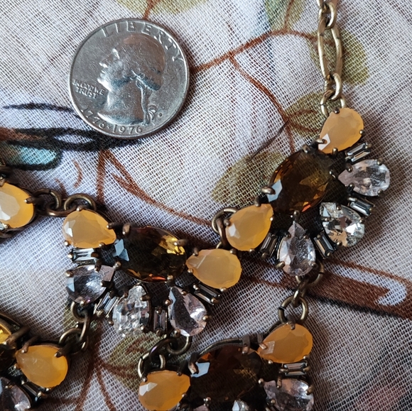 J. Crew Statement Necklace Topaz Honey Clear Stones Oxidized Brass 10 Medallions - Picture 9 of 14